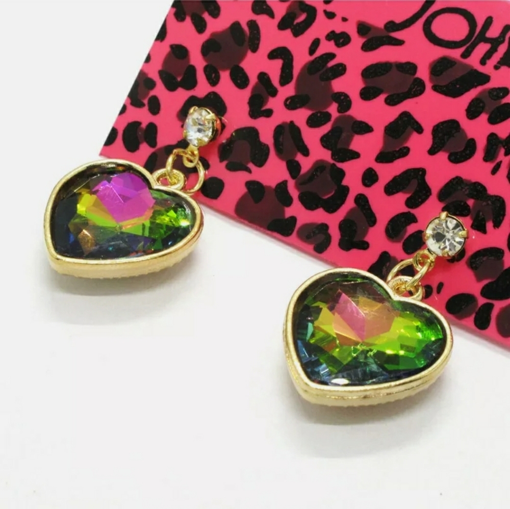 Gold Plated Multi colour crystal heart earrings - Picture 3 of 9
